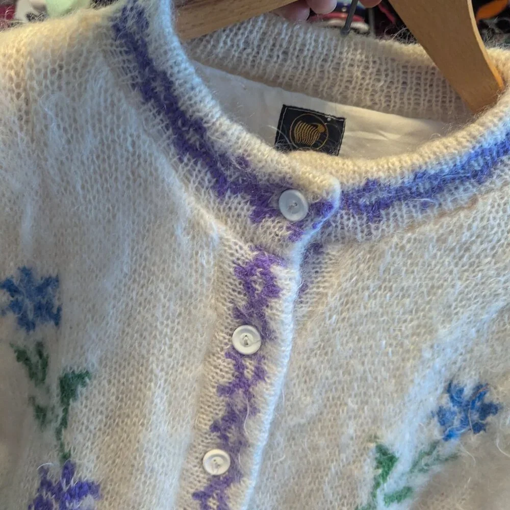 Vintage‎ Mohair Jacket Wool Knit Irish Cottagecore Dopamine Dressing Boho Floral